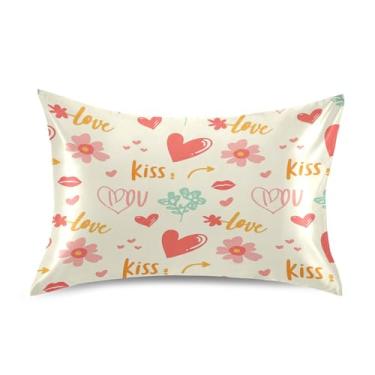 Imagem de SEHANY Capas de almofada de seda para cabelo e pele para o Dia dos Namorados, capas de almofada de cetim respiráveis macias e refrescantes com fecho de envelope, tamanho king (50,8 x 66 cm)