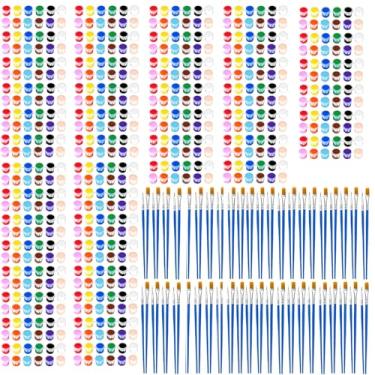 Imagem de Pacote com 50 mini conjunto de tintas acrílicas, 12 cores laváveis com 100 pincéis para crianças e adultos, kit de pintura infantil 700 peças para lembrancinhas de festa de aniversário, sala de aula