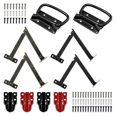 Imagem de Hasp com bico de pato estilo retrô - Conjunto de 12 peças (4 pés de caixa + 2 alças + 4 travas), fácil instalação, uso amplo, ideal para caixa de joias/caixa de ferramentas/porta-malas de madeira