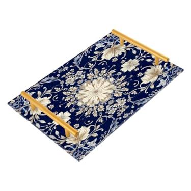 Imagem de Wassud Bandeja de banheiro com design floral ornamental com alças, organizador de perfume de joias de acrílico para banheiro, quarto, cozinha, balcão de 30 x 20 cm