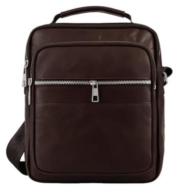 Imagem de Bolsa Transversal Masculina Couro Resistente com Vários Bolsos Tiracolo Ombro Alça Ajustável (Marrom)