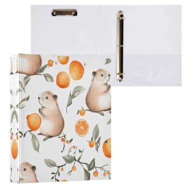 Imagem de STAYTOP Organizador de fichário redondo de capivara de desenho fofo, 3 fichários com prancheta (carta A4) para material de escritório escolar