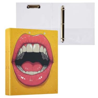 Imagem de STAYTOP Organizador de fichário redondo com boca de desenho animado, fichário de 3 anéis com prancheta (carta A4), fichário fofo para material de escritório escolar