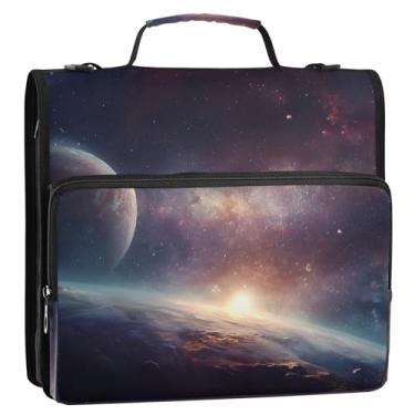 Imagem de CEBUGI Fichário de 3 anéis com zíper com alça de ombro, pasta de arquivo expansível de 3,8 cm, anéis D, para planetas escolares e escritórios