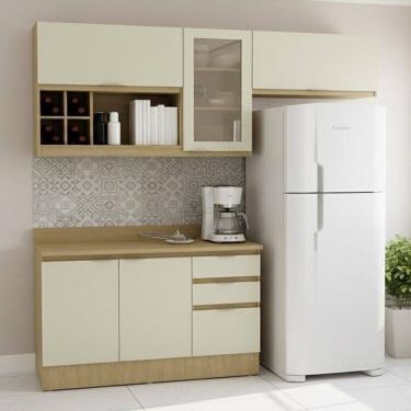 Imagem de Cozinha Modulada 5 Peças 2 Aéreos 1 Balcão 120cm com Rodapé e Tampo Marrom