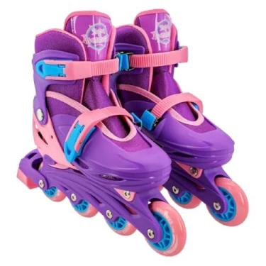 Imagem de Patins Infantil com Kit de Proteção Completo, Violeta, Capacete, Joelheiras, Cotoveleiras, Tamanho 30-33, +3 Anos, 60kg