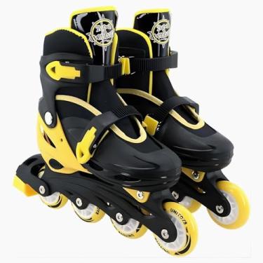 Imagem de Patins Infantil com Kit de Proteção Completo, Capacete, Joelheiras, Cotoveleiras, Preto e Amarelo, Tamanho 34-37, +3 Anos