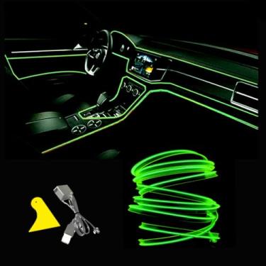 Imagem de Mvthenxi Luz interior de carro verde limão fio EL de 3 m, alimentada por USB, faixa de luz flexível dobrável de 6 mm, adequada para decoração de painel/porta/painel de instrumentos