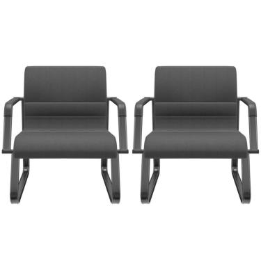 Imagem de Kit 02 Cadeiras De Escritório Recepção Fixa Pés Preto Lev P03 Crepe Preto - Lyam Decor