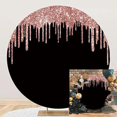 Imagem de OERJU Capa de fundo redonda de 1,5 x 1,5 m preta e ouro rosa com glitter, lantejoulas de luxo, círculo gotejado, fundo de fotografia, pano de fundo redondo, aniversário, chá de bebê, decoração de festa de casamento, adereços de cabine de fotos