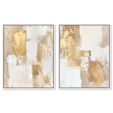 Imagem de Golden Enigma Impressão em Tela Boho Decoração de Parede Conjunto de 2 por Art Remedy, Moldura Branca, 40,6 x 50,8 cm