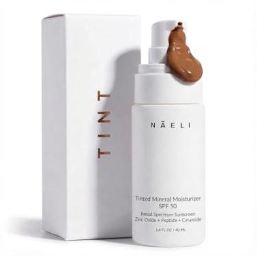 Imagem de NAELI Hidratante matizado antienvelhecimento FPS 50, protetor solar mineral para rosto com óxido de zinco, peptídeos e ceramidas, tonalidade escura hidratante natural - 40 ml