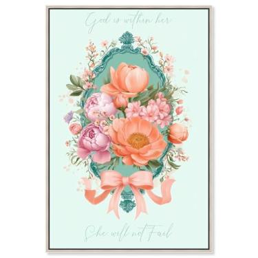 Imagem de God is With Her Impressão em tela floral Jesus Wall Art por Art Remedy, moldura prateada, 40,6 x 61 cm