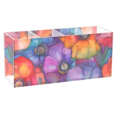 Imagem de TSENQUE Porta-lápis de caneta floral colorido engraçado acrílico fofo suporte de mesa personalizado para papelaria copos de escritório, decoração de escritório, organizador de mesa