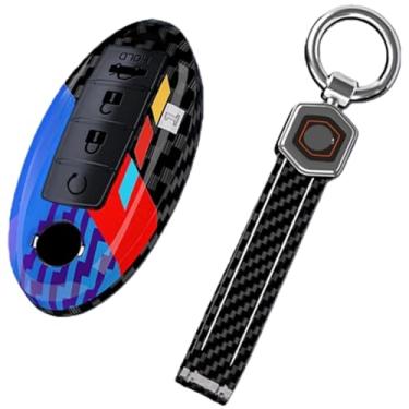 Imagem de Capa de chave de carro de 4 botões compatível com Nissan Sentra / Leaf / Rogue / Sunny / Versa / Patrol X-Trail / Qashqai / GT-R / Kicks compatível com Infiniti(Carbon Blue set2)