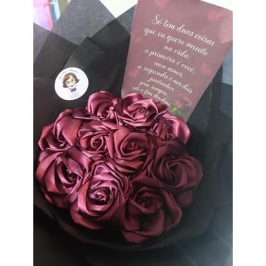 Imagem de Buquê de Rosas Eternas de Cetim + Mensagem (Marsala)