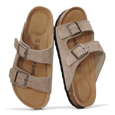 Imagem de Project Cloud Sandálias rasteiras femininas de couro genuíno 2025 Beach Essentials sandálias femininas com espuma viscoelástica para férias essenciais para calçados femininos (Venita), Camurça