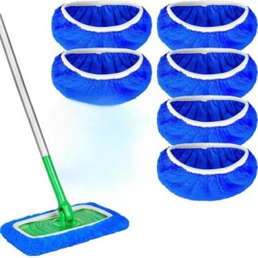Imagem de Almofadas de esfregão de microfibra – Pacote com 6 refis laváveis reutilizáveis para limpeza de piso úmido e seco - Serve na maioria dos esfregões padrão - Almofadas de limpeza doméstica azul escuro