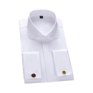 Imagem de Camisa Masculina Slim Fit Com Punho Francês, Mangas Longas, Botões Ocu