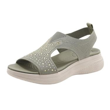 Imagem de Sandálias femininas de bico simples com boca de peixe fáceis de usar para conforto diário com ajuste de suporte, Verde militar, 35