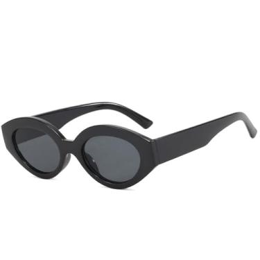 Imagem de Óculos de Sol Feminino Oval com Armação Pequena e Proteção UV400 para Esportes ao Ar Livre, Corrida e Ciclismo, Preto e Cinza