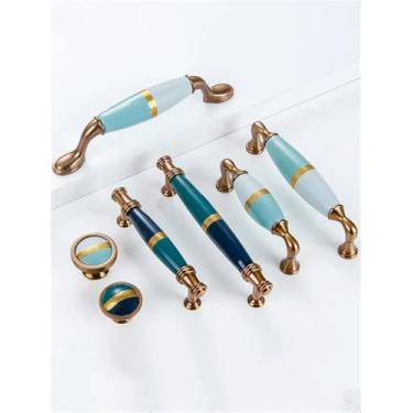 Imagem de Maçaneta de guarda-roupa luz de porta maçaneta dourada gaveta armário de cozinha puxador de móveis de cerâmica azul 1 peça (A1-96 mm azul escuro)