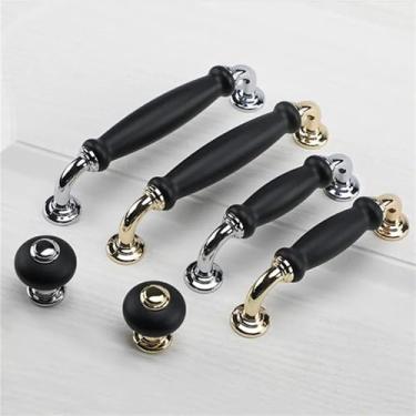 Imagem de HTNAFONI Puxadores de armário de cozinha de liga de zinco sólido de cerâmica preta puxadores de gaveta puxadores de porta de armário ferragens de móveis 1 peça (puxador dourado)