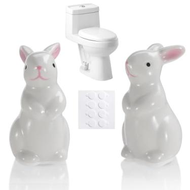 Imagem de Tampas de parafuso de vaso sanitário de ajuste universal, tampas de parafuso de vaso sanitário de cerâmica adorável coelho tampas de tampa de parafuso de vaso sanitário (pacote com 2), decoração de