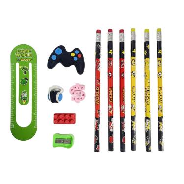 Imagem de Conjunto Word Game 6 Lápis 1 Apontador 1 Régua 4 Borrachas 3D School Basics
