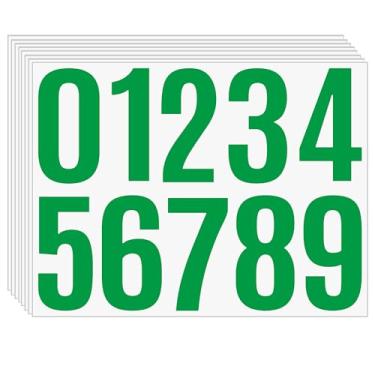 Imagem de 8 folhas de adesivos de números verdes de 10 a 9 cm – números autoadesivos de vinil à prova d'água para endereço de caixa de correio, placas de porta de casa, etiquetas de sala de aula, caixas de