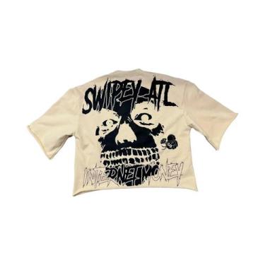 Imagem de Camiseta Masculina Oversized Y2K Retrô Gótica Com Estampa De Caveira E