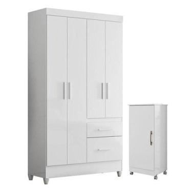 Imagem de Guarda Roupa Solteiro Madri E Armário Multiuso Lírio Branco Brilho - M