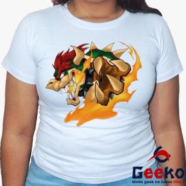 Imagem de Baby Look Bowser 100% Algodão - Super Mario Bros - Geeko, Branco, GG