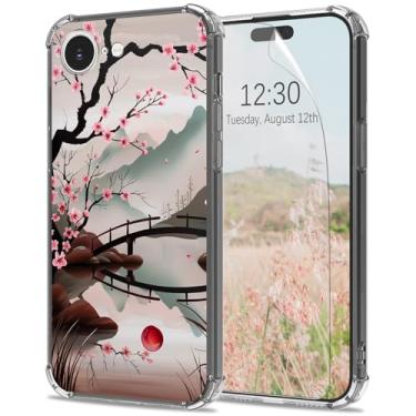 Imagem de Capa transparente para iPhone 16e com protetor de tela de 6,1 polegadas [proteção contra quedas] arte japonesa Sakura design fino mulheres meninas macio TPU transparente [anti-arranhões] [não amarela