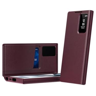 Imagem de Capa fina para Samsung Galaxy S25 Ultra/S25 Plus/S25, capa de proteção da câmera capa de couro flip carteira de negócios (vermelho, S25 Ultra)