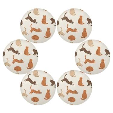 Imagem de Wassud Jogo americano conjunto de 6 tapetes de mesa redondos com movimentos de gato terrosos para cozinha e jantar tapetes laváveis resistentes ao calor decoração de mesa 39 cm