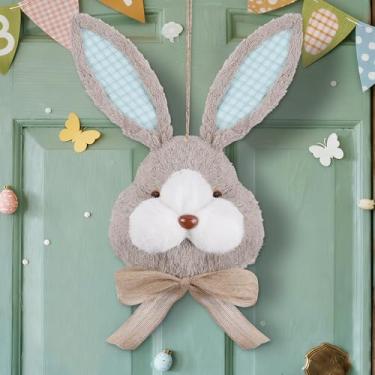 Imagem de DR.DUDU Guirlanda de coelhinho da Páscoa de 38 cm para porta da frente – Decorações de Páscoa com cabeça de coelho realista 3D, decoração de porta de primavera para varanda de parede interna e externa