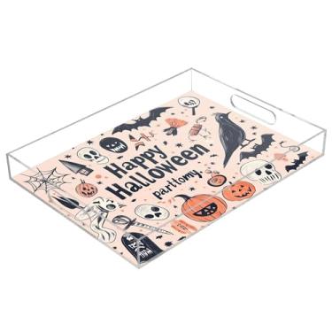 Imagem de xigua Bandeja de servir de acrílico fantasma de Halloween com alças à prova de derramamento, bandejas decorativas de festa de Halloween, bandeja organizadora de bancada para banheiro, cozinha, 30,5 x