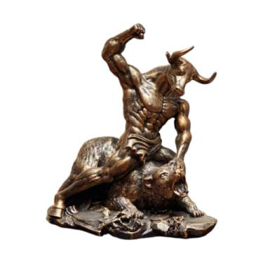 Imagem de Bothyi Estátua de urso touro lutando, escultura de animal, presente, artesanato, item de colecionador, decoração de mesa, estatueta de resina para casa, Bronze
