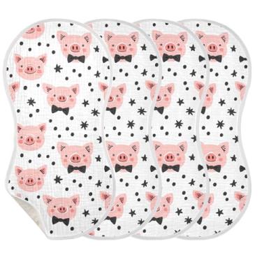 Imagem de Wassud Panos fofos de musselina para bebês com cara de porco, 1 pacote com babadores de algodão, toalha de rosto absorventes e macios para arrotos para meninos e meninas recém-nascidos