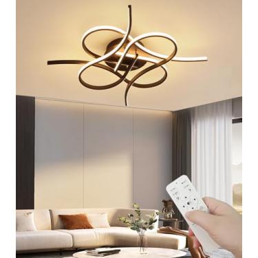 Imagem de Luminária de teto LED moderna com design criativo, semi-embutida, para sala de estar, com controle remoto e intensidade de luz ajustável. Ideal para quarto, sala de jantar, cozinha e corredo