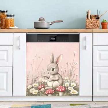 Imagem de SEHANY Capa magnética de conto de fadas fofo coelhinho da Páscoa, adesivos magnéticos decorativos antiarranhões para painel de geladeira e lava-louças, decoração de flores de fazenda de cozinha