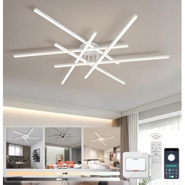 Imagem de Luminária de teto criativa em LED para sala de estar, moderna, com intensidade regulável e controle remoto, ideal para quarto, escritório, cozinha e sala de jantar (branca, 6 lâmpadas, 106W)