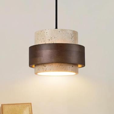 Imagem de Luminária pendente nórdica de pedra natural estilo Wabi-Sabi, pedra amarela de caverna, soquete E27, lustre vintage de travertino estilo fazenda, luminária de cabeceira, restaurante, cozinha