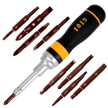 Imagem de REKCKRUL Conjunto de chaves de fenda de catraca 19 em 1, chave de fenda magnética com armazenamento de pontas duplas, kit de chave de fenda multifuncional para reparo doméstico, faça você mesmo