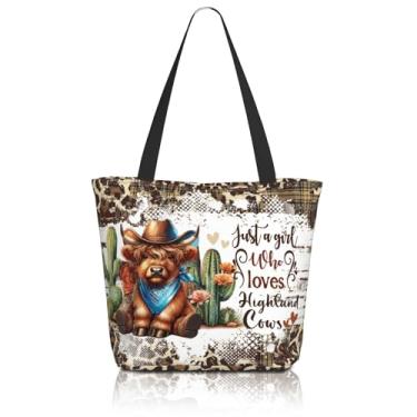 Imagem de Musealia Sacolas cristãs para mulheres, bolsas bíblicas para mulheres, presentes religiosos, bolsa de igreja, reutilizável, sacola de compras de supermercado, Vaca Highland, One Size