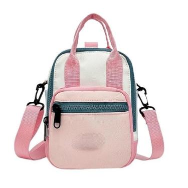 Imagem de Bolsa tiracolo de nylon espesso para mulheres, multiuso, bloco de cores, bolsa de ombro elegante, rosa, Bolsas de mão