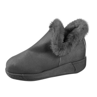 Imagem de Botas femininas com forro de lã e sola grossa plus size outono inverno moderno botas de neve grossas, Cinza, 39