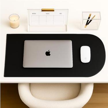 Imagem de Orelle Tapete de mesa preto Arch | Tapete de mesa de couro vegano para teclado e mouse, laptop, maquiagem | Tapete de mesa de computador | Tapete de capa de mesa de escritório | Tapete mata-borrões |