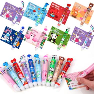 Imagem de Zenoble Pacote com 28 canetas de presente de dia dos namorados para crianças, sala de aula, cartões de dia dos namorados para intercâmbios escolares, canetas esferográficas multicoloridas 10 em 1